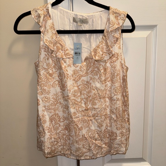 LOFT Beige Floral Ruffle Blouse - Picture 2 of 4